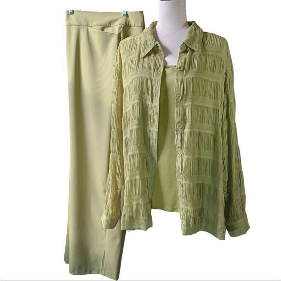 Chico's Pants - Three Piece Pant Set Lightweight Pockets Long Sleeve Gauzy Spring Green Size 24